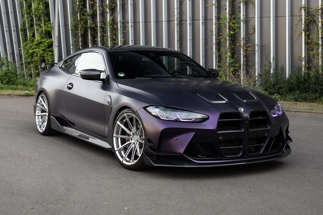 Matte metallic midnight purple PPF finish example on a completed vehicle