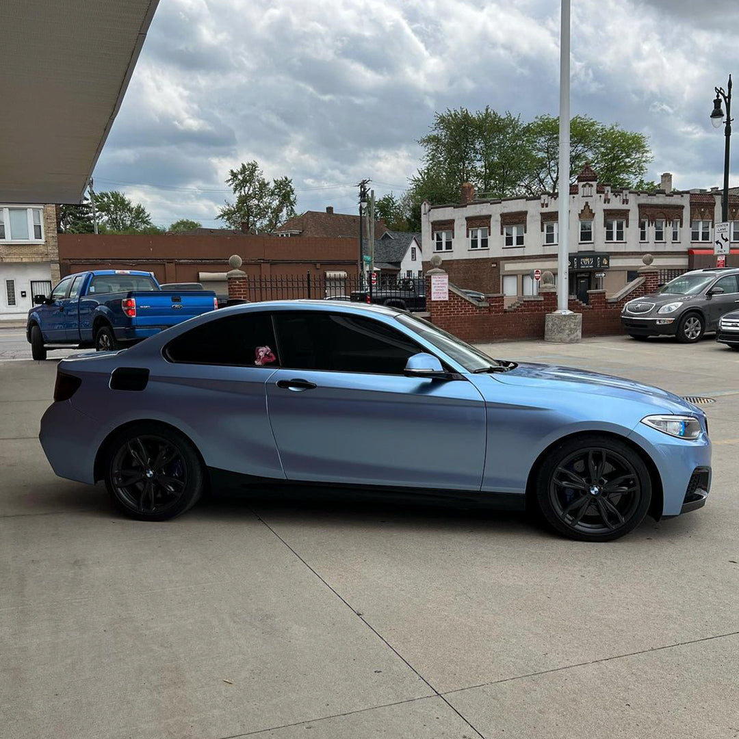 BMW 2 Series|Glossy Metallic Silver Lake Blue Vinyl Wrap|Eowrap