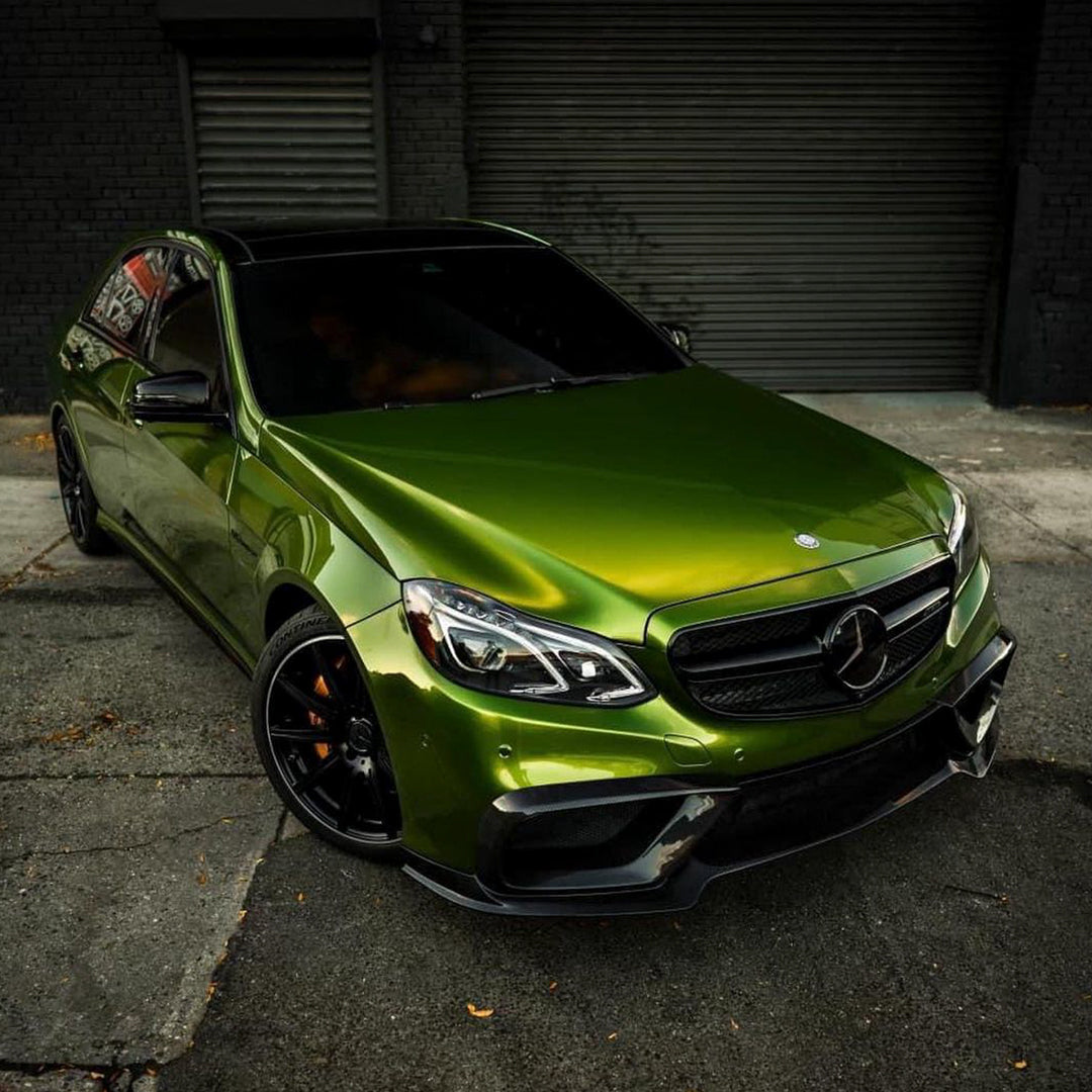 Benz E63|Glossy Metallic Mamba Green Vinyl Wrap|Eowrap