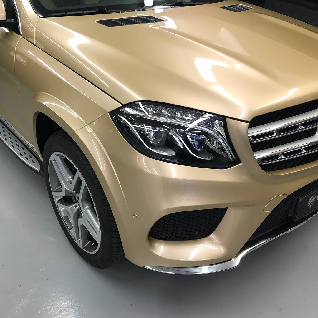 Benz GLS|Glossy Metallic Champagne Gold Vinyl Wrap|Eowrap