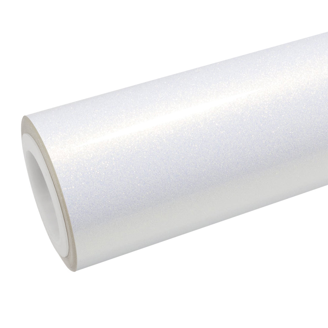 Galaxy Dust Gloss White Gold Vinyl Wrap roll and finish view