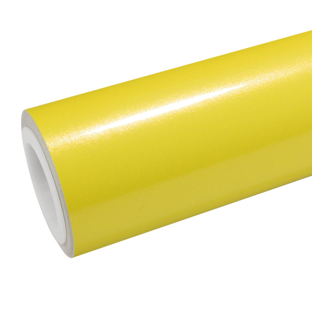 Gloss Metallic Lemon Yellow Vinyl Wrap roll and finish view