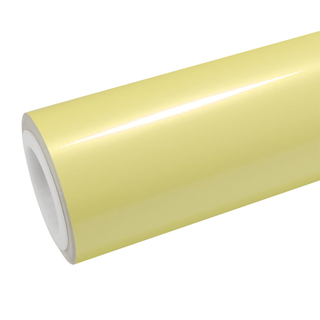 Gloss Pearlescent Pastel Yellow Vinyl Wrap roll and finish view