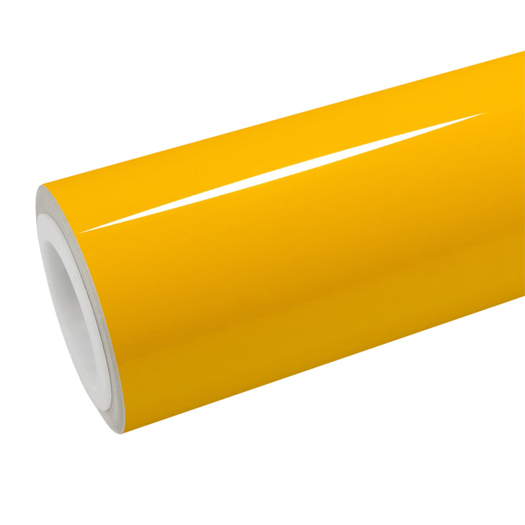 Gloss Sunflower Yellow Vinyl Wrap roll and finish view