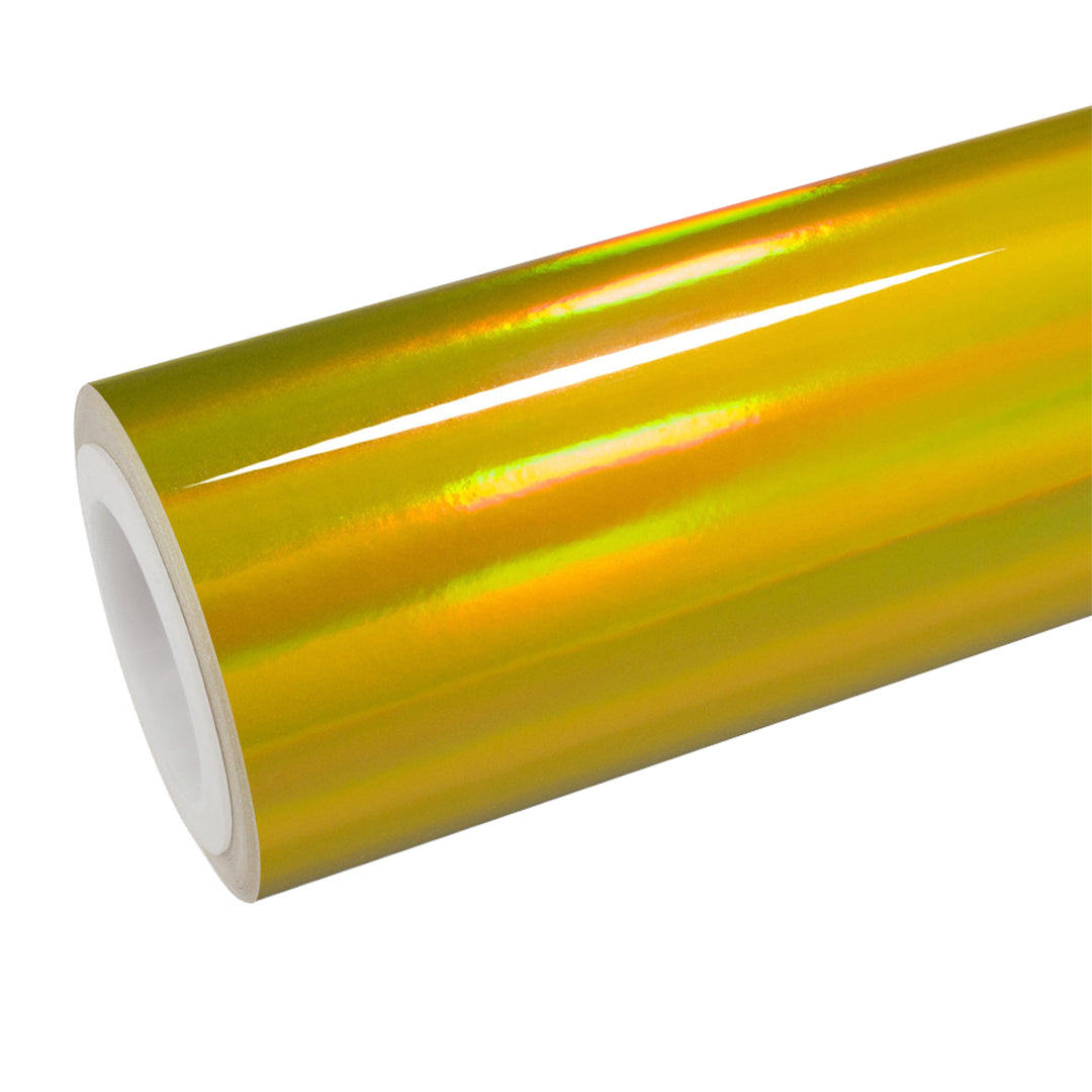 Holographic Yellow Vinyl Wrap roll and finish view