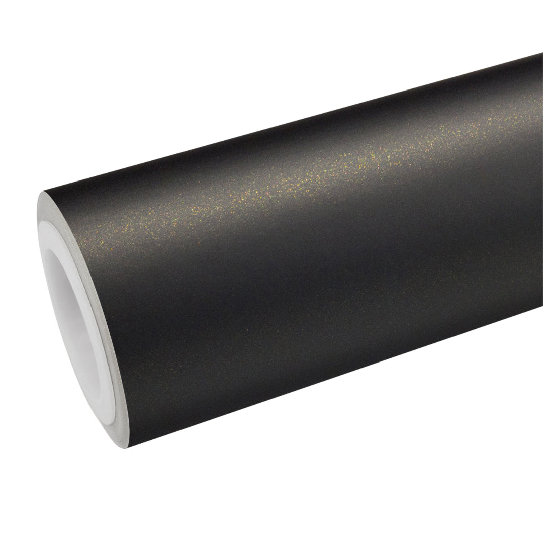 Matte Metallic Black Gold Vinyl Wrap roll and finish view