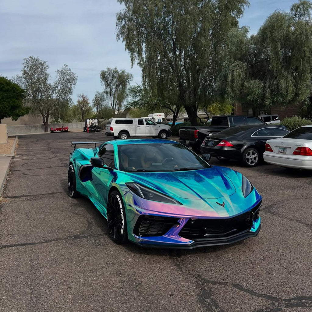 Mirror Rainbow Chrome Blue Vinyl Wrap