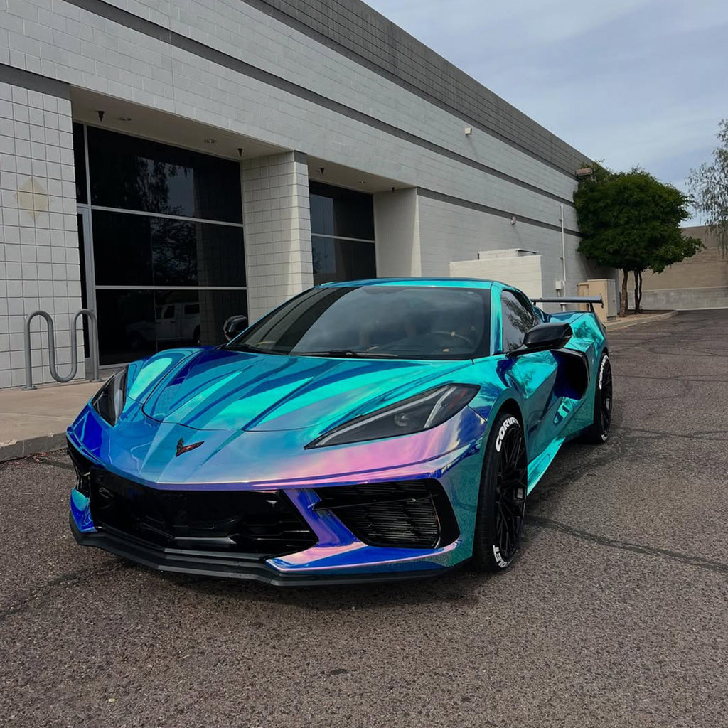 Mirror Rainbow Chrome Blue Vinyl Wrap