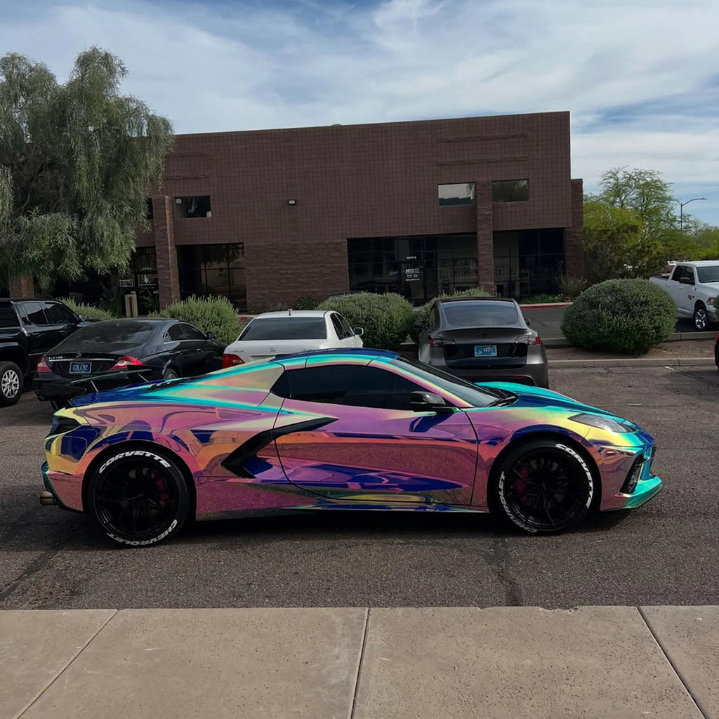 Mirror Rainbow Chrome Blue Vinyl Wrap