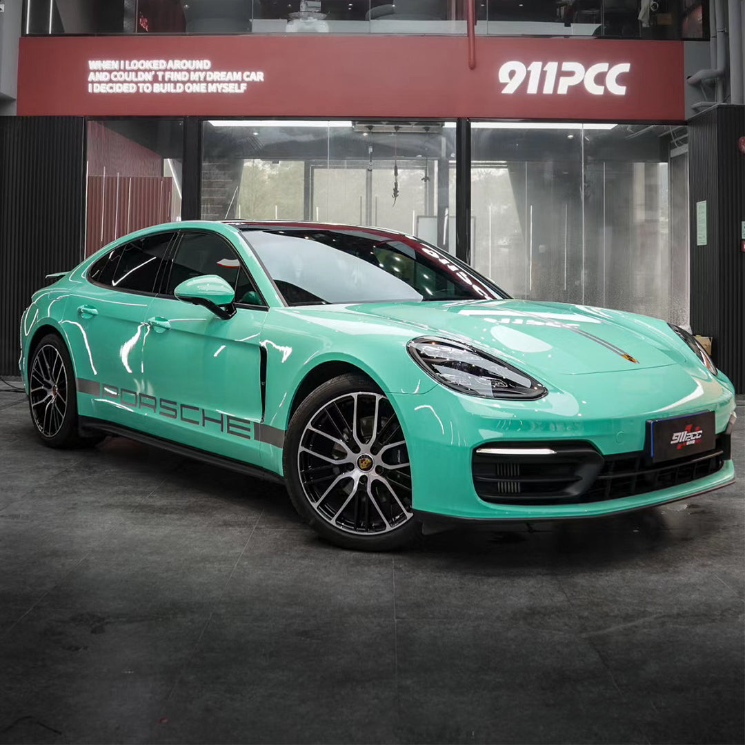 Porsche Panamera|Super Glossy Paris Green Vinyl Wrap|Eowrap