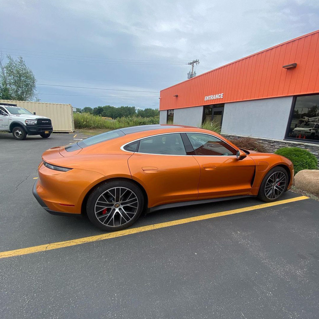 Porsche Taycan|Glossy Metallic Copper Vinyl Wrap|Eowrap