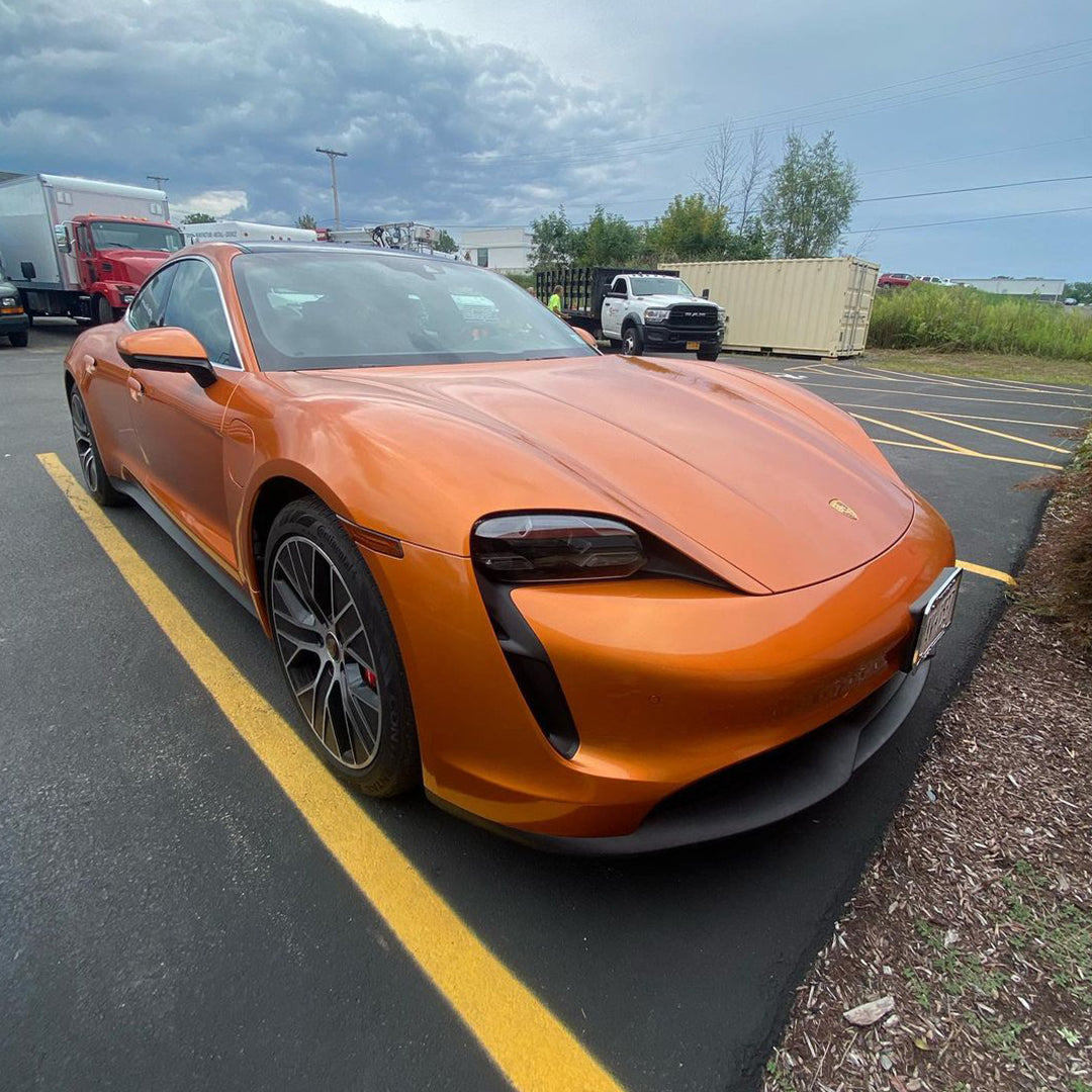 Porsche Taycan|Glossy Metallic Copper Vinyl Wrap|Eowrap