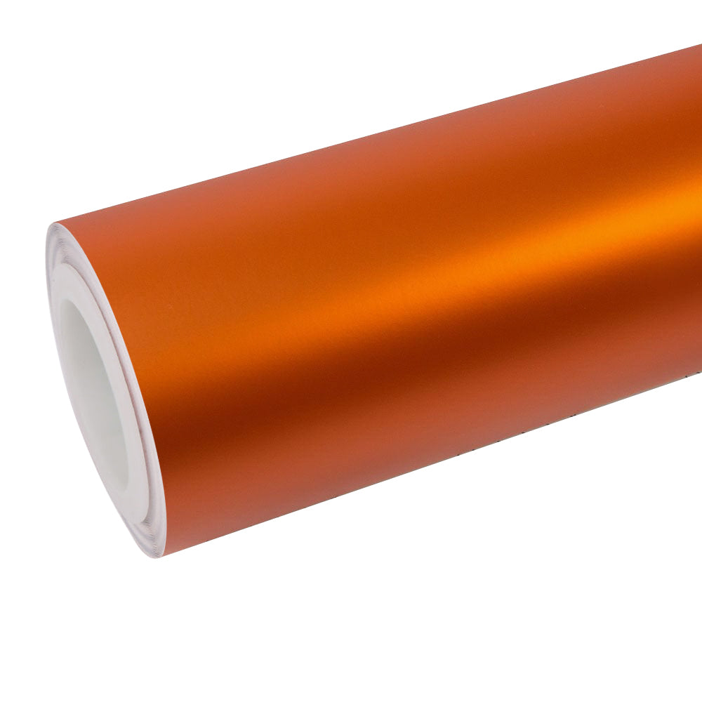Satin Chrome Copper Orange Vinyl Wrap roll and finish view
