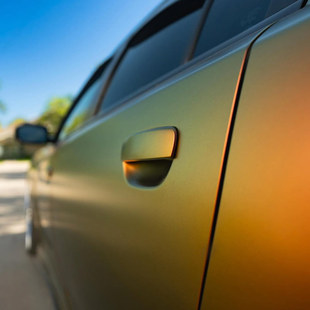 Satin Chrome Orange Green Vinyl Wrap