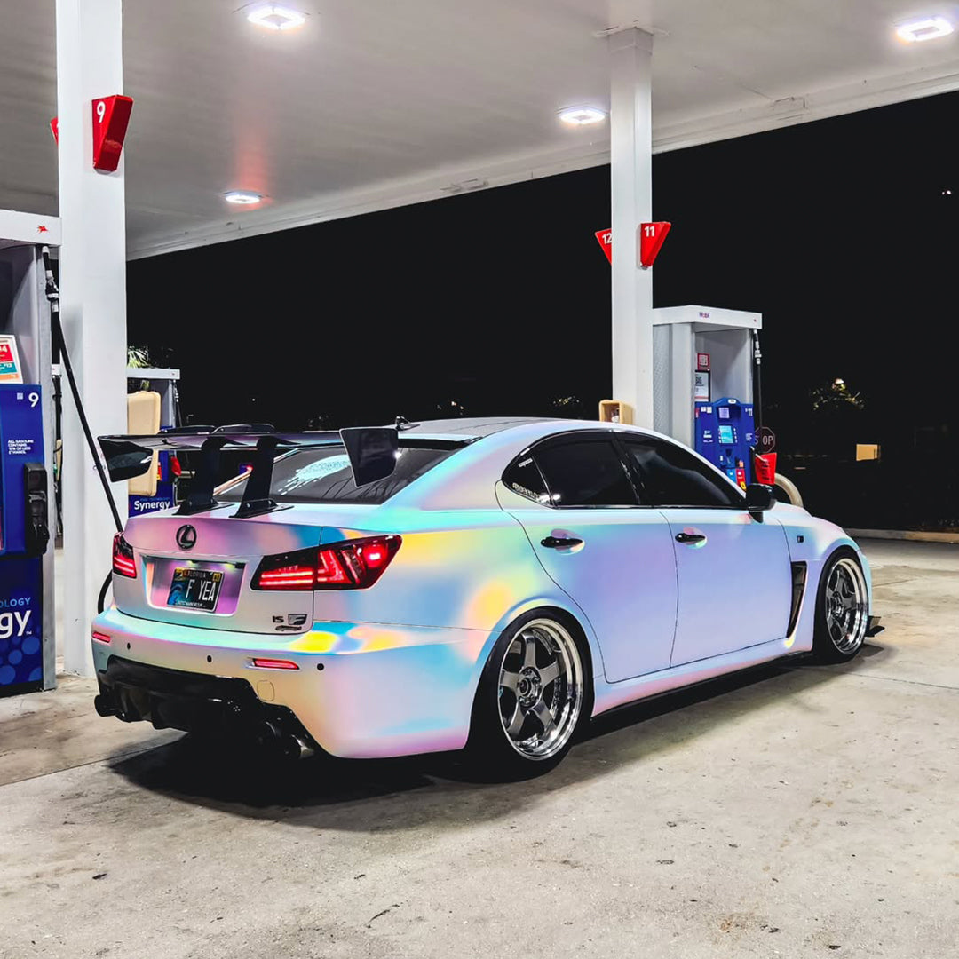 Satin Chrome Rainbow White Vinyl Wrap