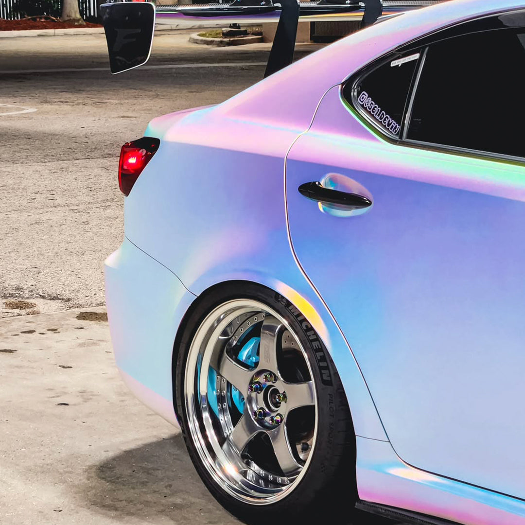 Satin Chrome Rainbow White Vinyl Wrap