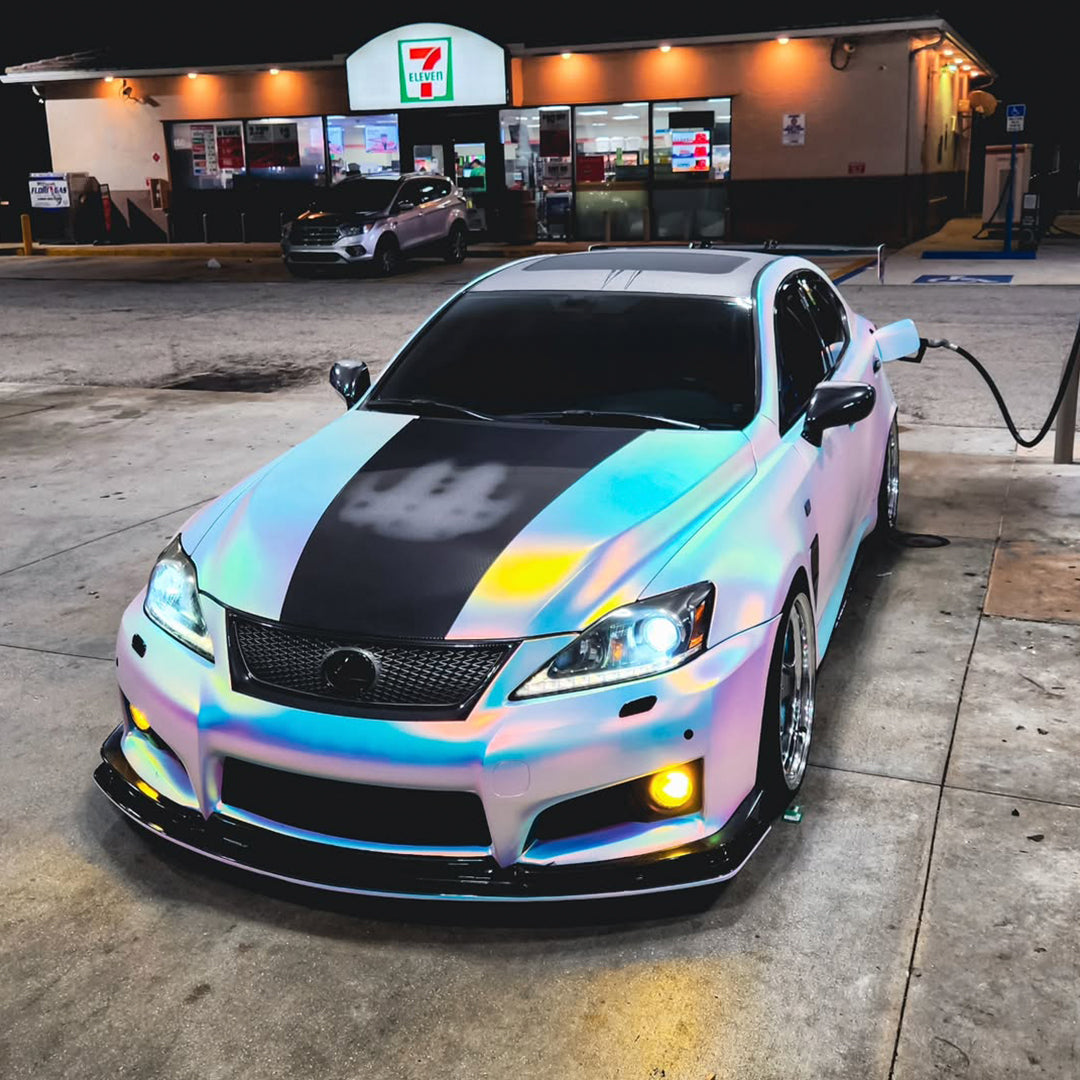Satin Chrome Rainbow White Vinyl Wrap