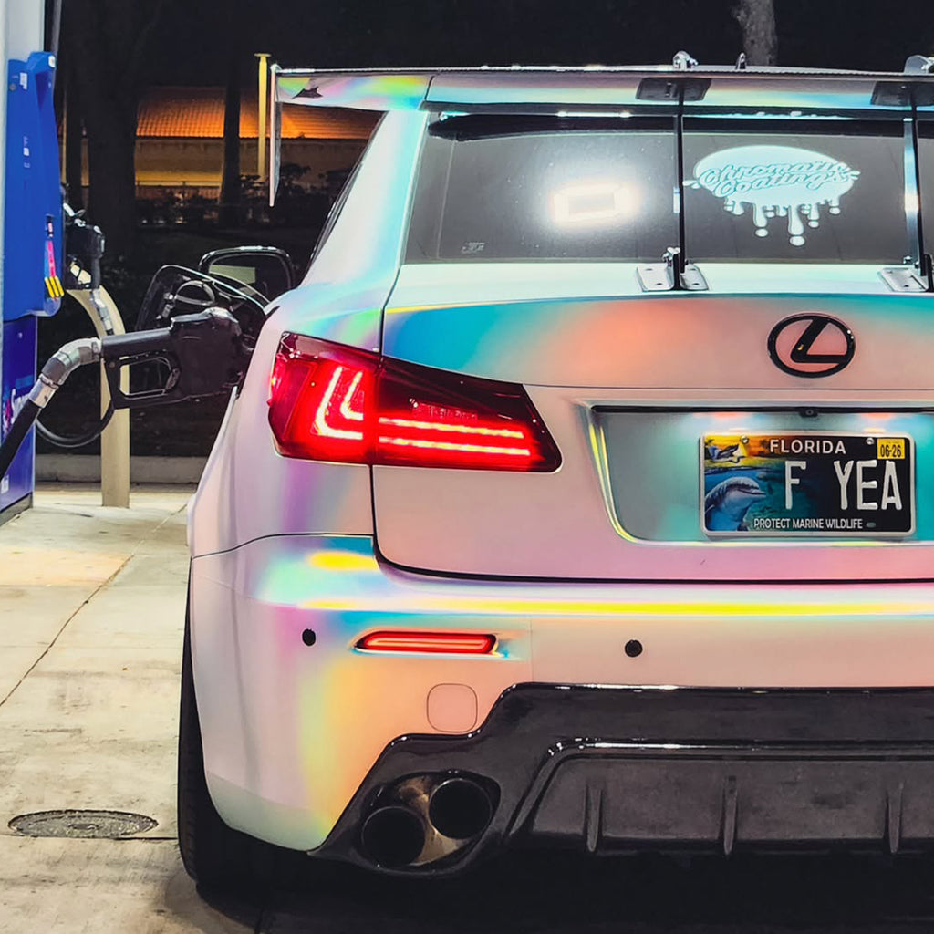 Satin Chrome Rainbow White Vinyl Wrap
