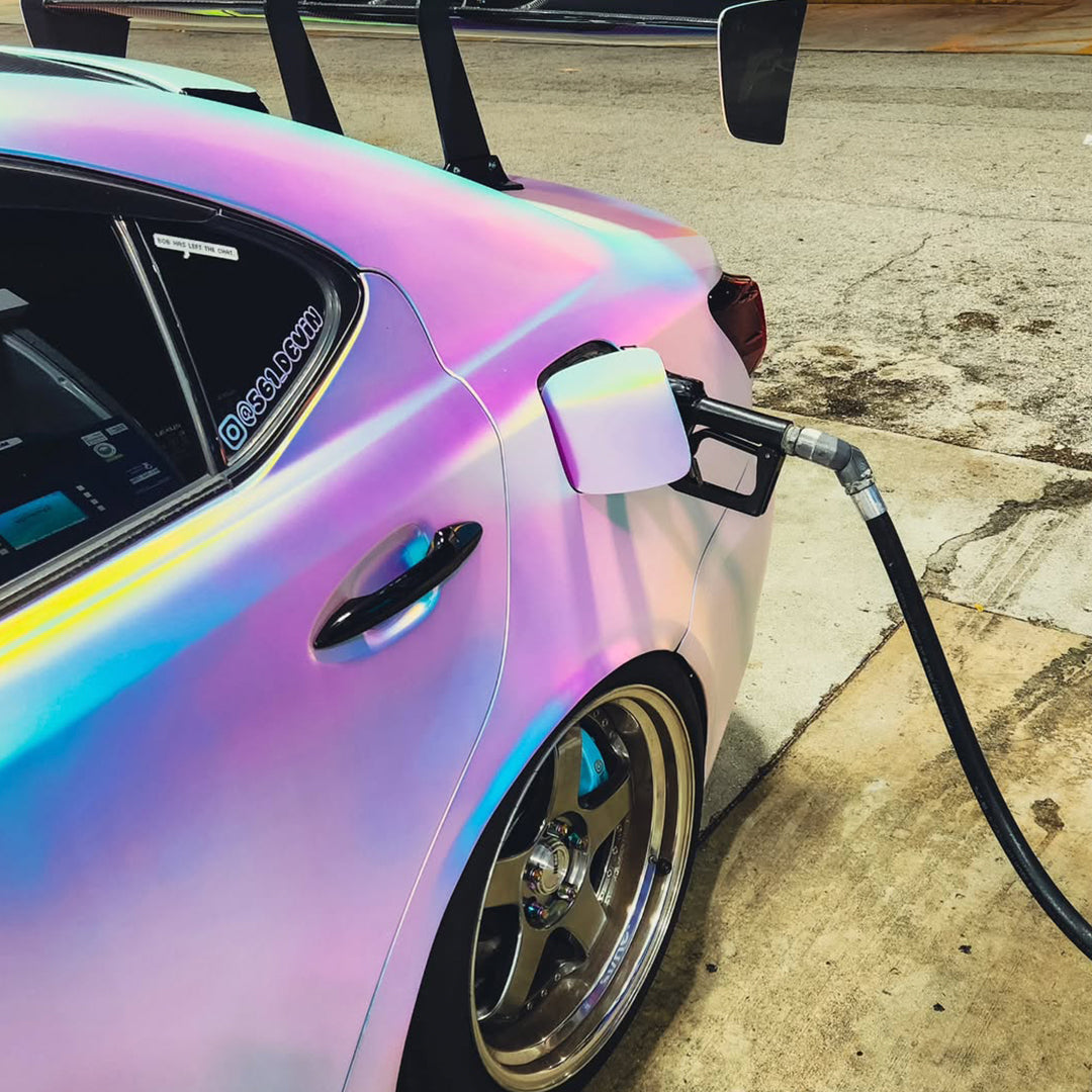 Satin Chrome Rainbow White Vinyl Wrap