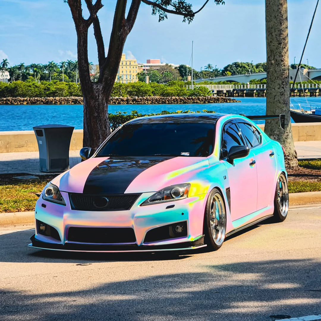 Satin Chrome Rainbow White Vinyl Wrap