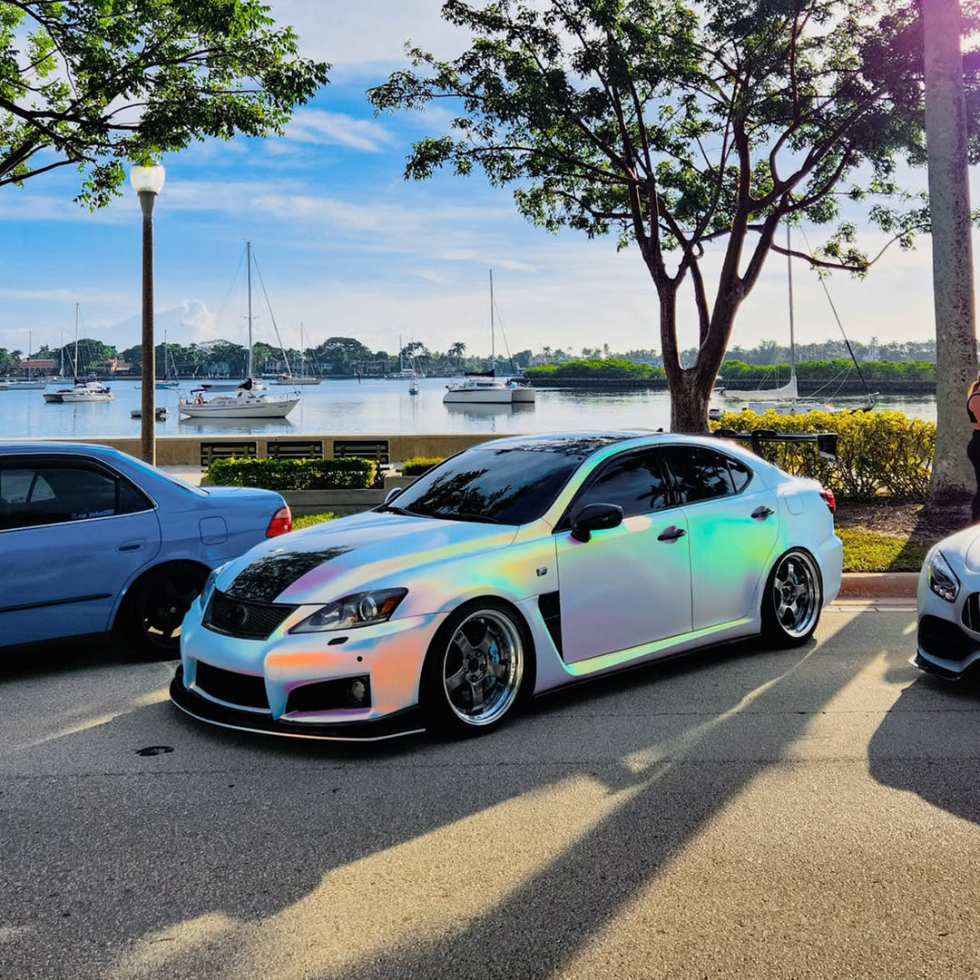 Satin Chrome Rainbow White Vinyl Wrap
