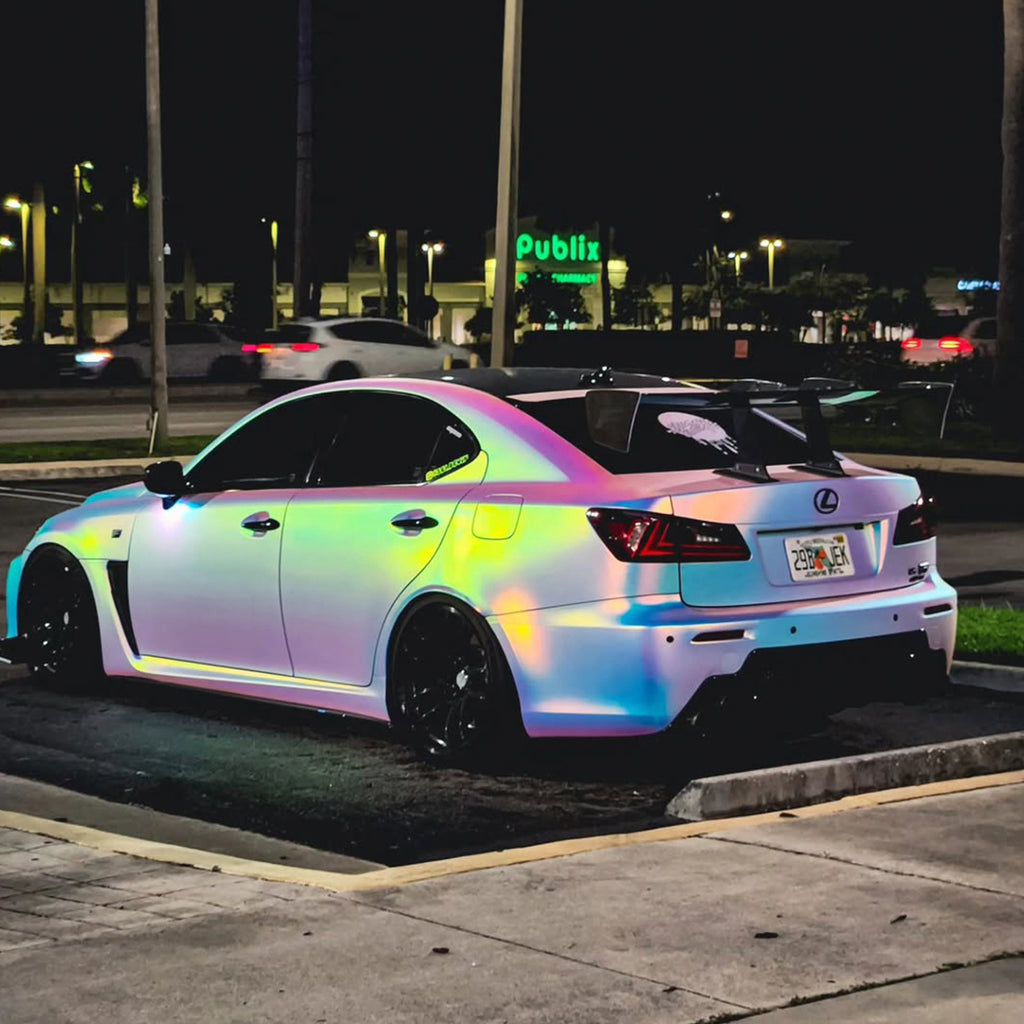 Satin Chrome Rainbow White Vinyl Wrap