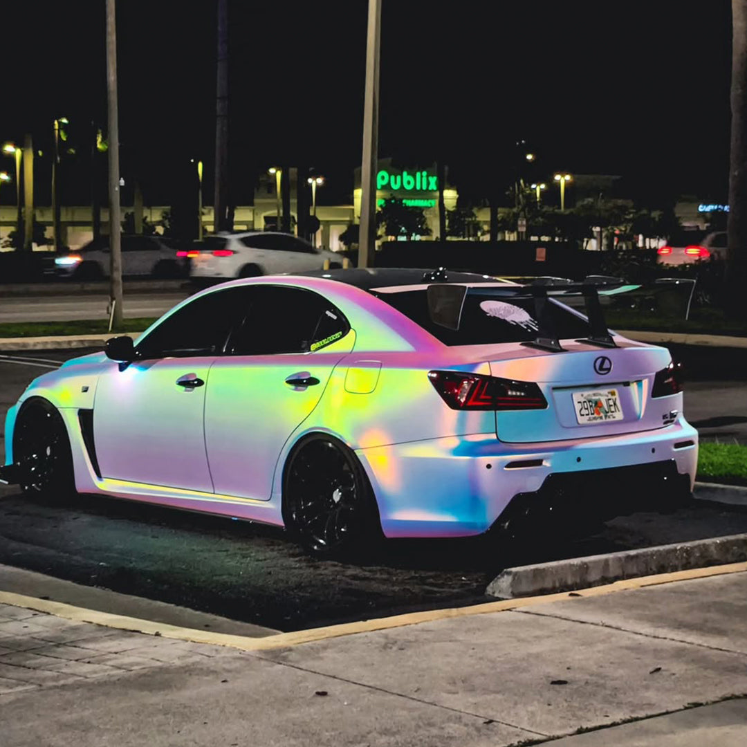 Satin Chrome Rainbow White Vinyl Wrap