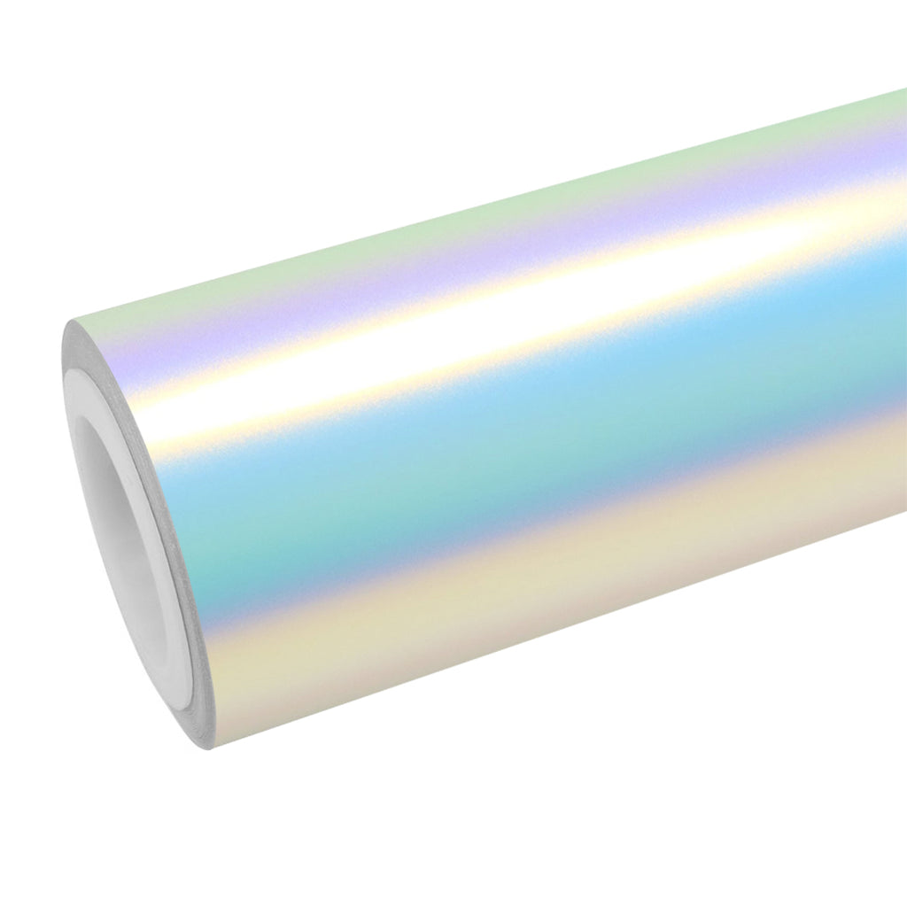 Satin Chrome Rainbow White Vinyl Wrap - product view 1