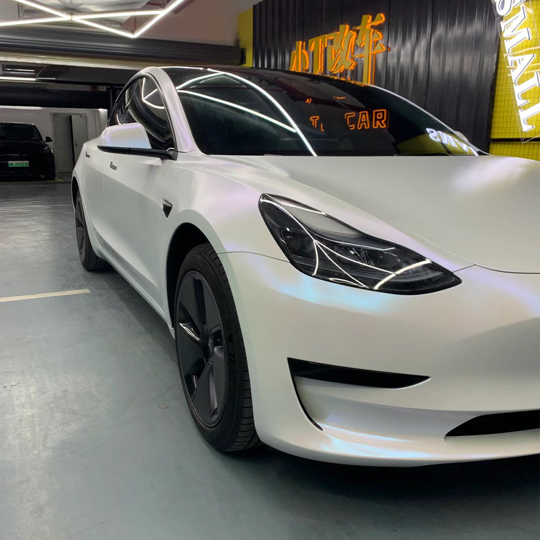 Tesla Model 3 | Glitter Diamond Blue White Vinyl Wrap | Eowrap