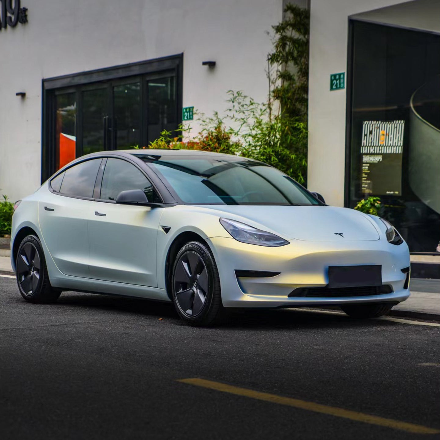 Tesla Model 3|Glitter Metallic Pearl Blue Gold Vinyl Wrap|Eowrap