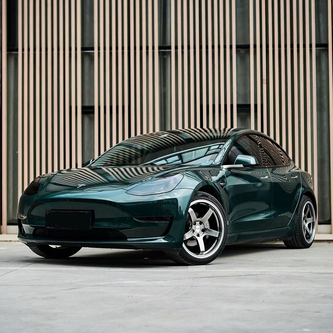 Tesla Model 3|Glossy Metallic British Racing Green Car Wrap|Eowrap