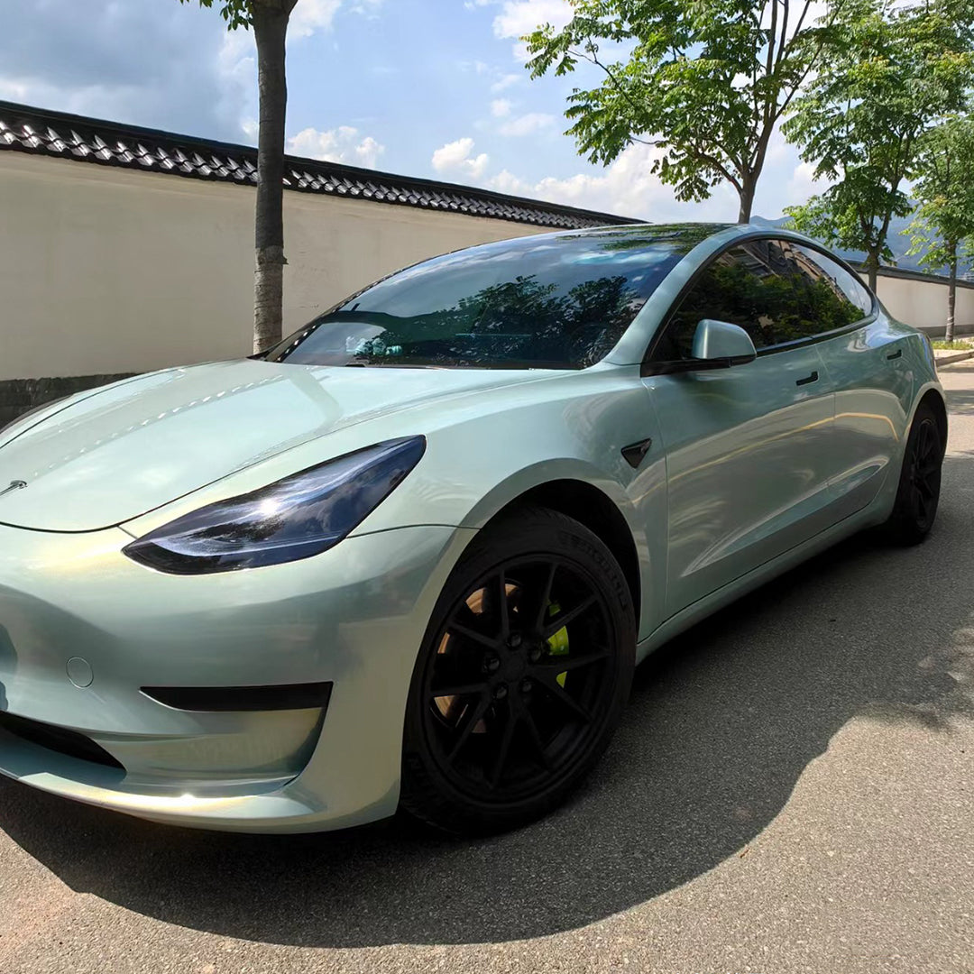 Tesla Model 3|Glossy Metallic Frozen Blue Vinyl Wrap|Eowrap