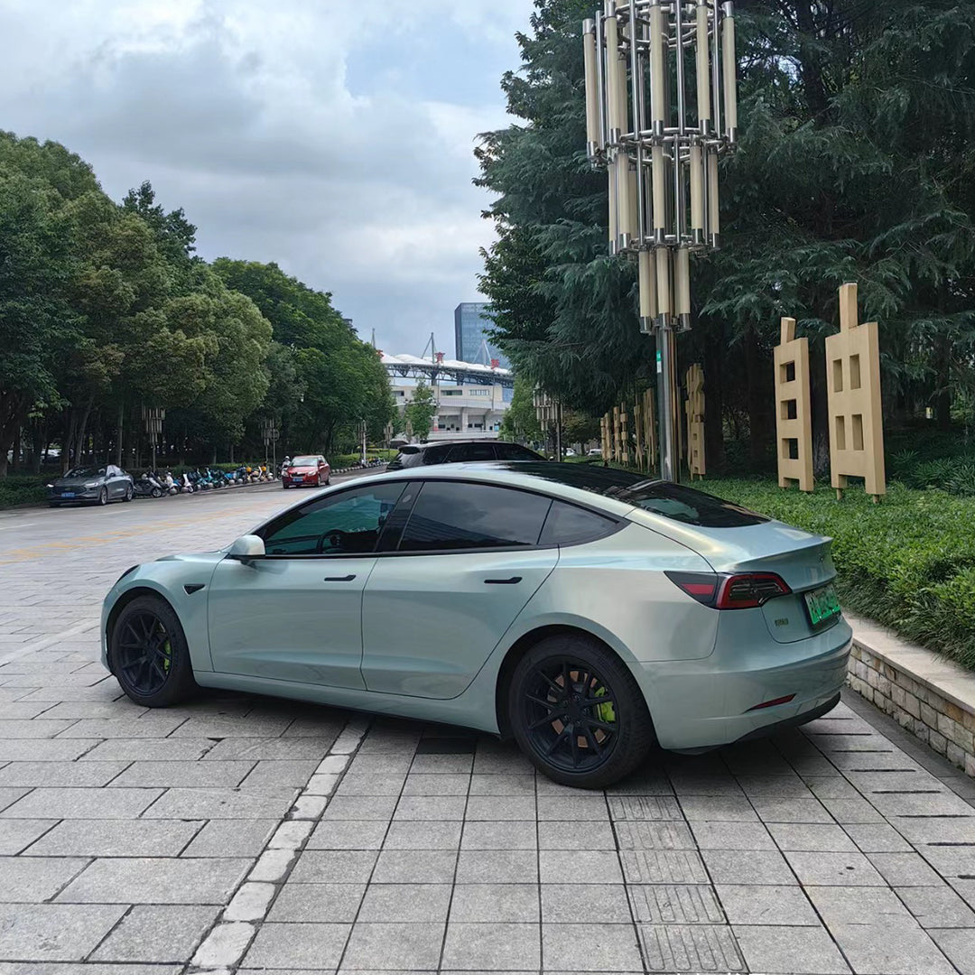 Tesla Model 3|Glossy Metallic Frozen Blue Vinyl Wrap|Eowrap