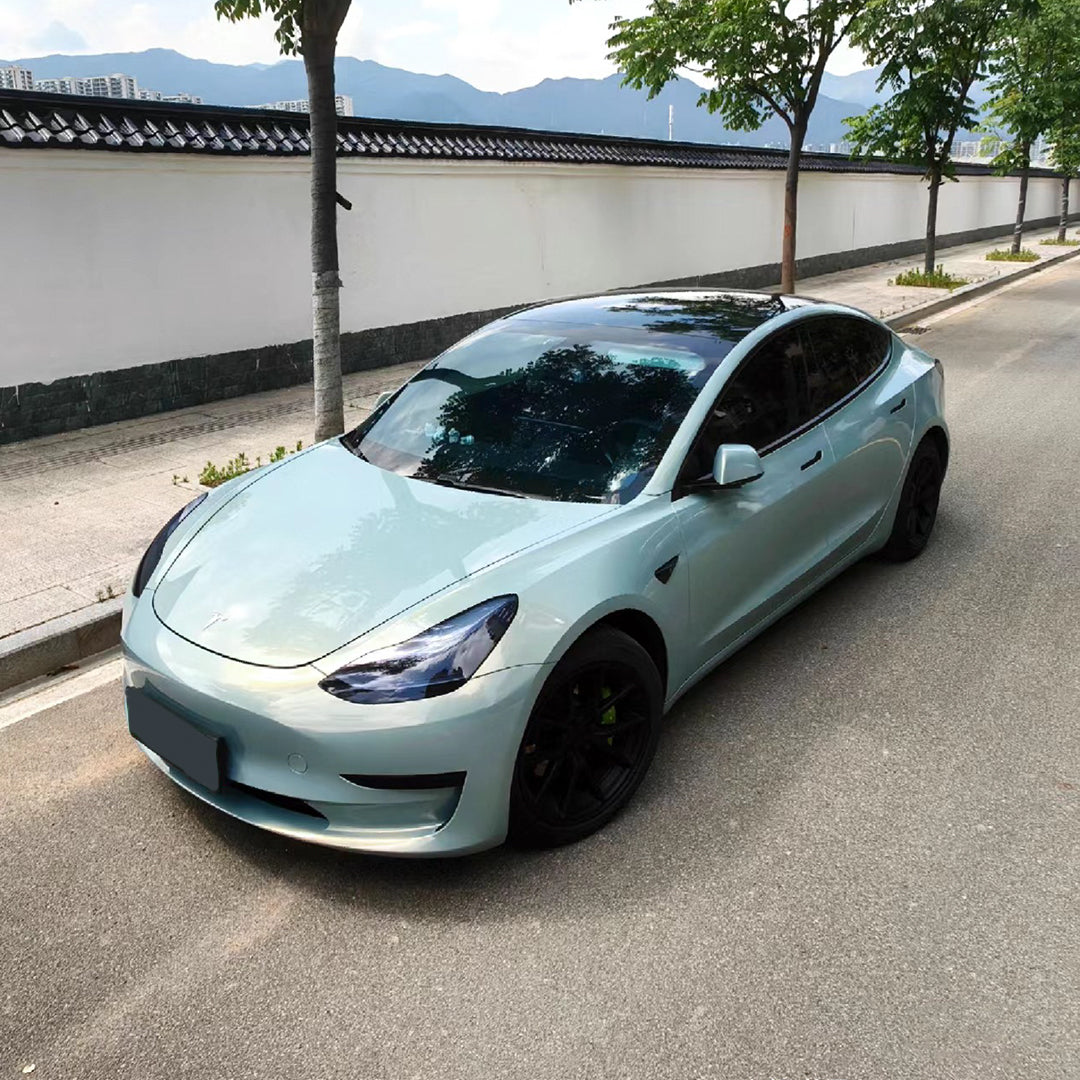 Tesla Model 3|Glossy Metallic Frozen Blue Vinyl Wrap|Eowrap