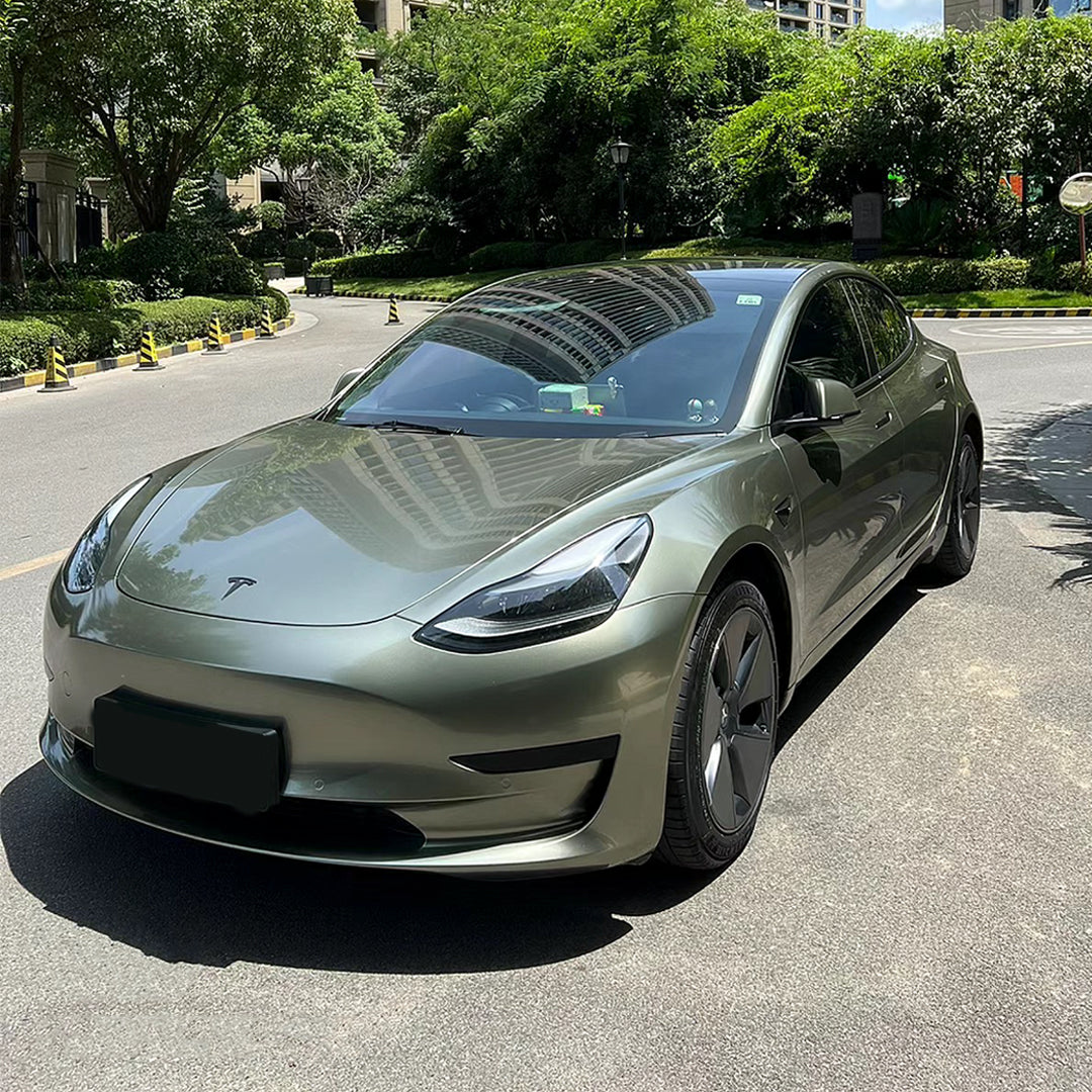 Tesla Model 3|Glossy Metallic Glitter Champagne Millennium Jade Vinyl Wrap|Eowrap