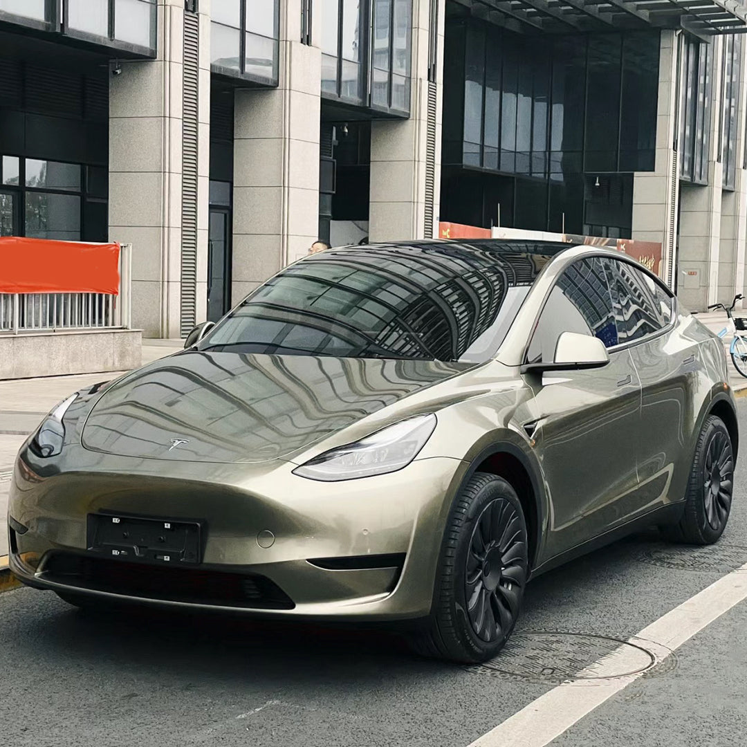 Tesla Model 3|Glossy Metallic Glitter Champagne Millennium Jade Vinyl Wrap|Eowrap