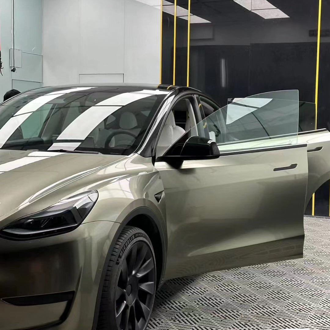 Tesla Model 3|Glossy Metallic Glitter Champagne Millennium Jade Vinyl Wrap|Eowrap