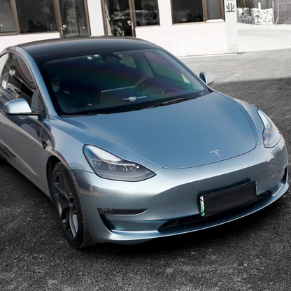 Tesla Model 3|Glossy Metallic Light Steel Blue Vinyl Wrap|Eowrap