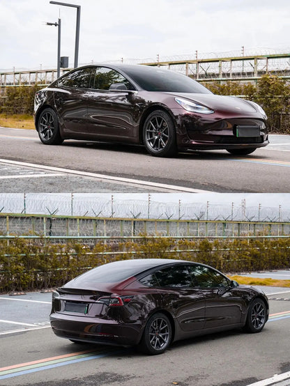 Tesla Model 3|Glossy Metallic Wine Red Vinyl Wrap|Eowrap