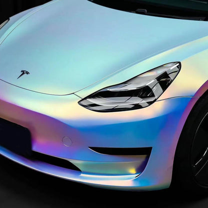 Tesla Model 3|Matte Rainbow Chrome White Vinyl Wrap|Eowrap