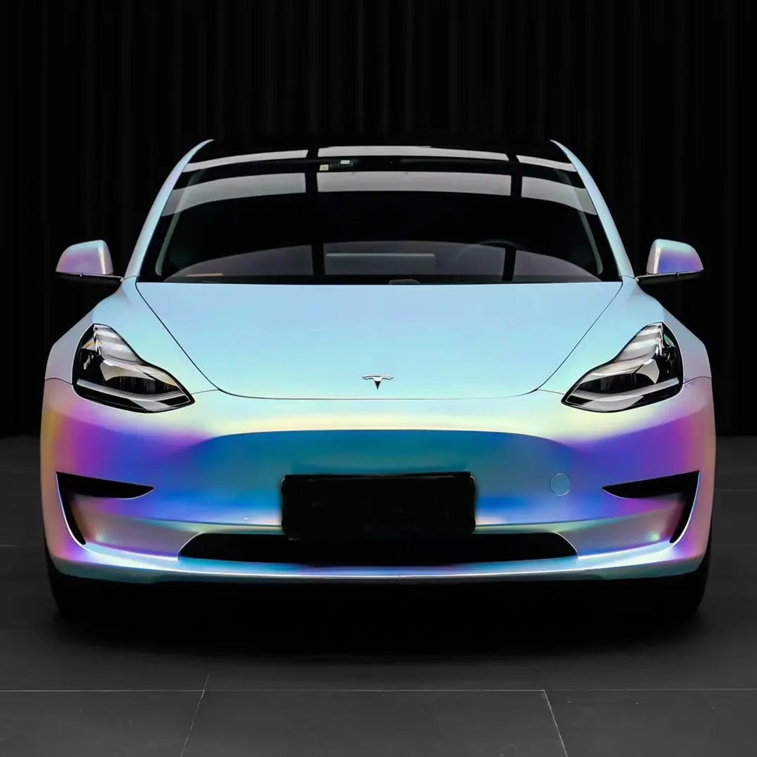 Tesla Model 3|Matte Rainbow Chrome White Vinyl Wrap|Eowrap