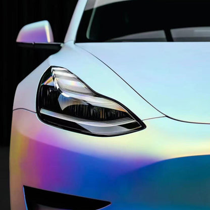 Tesla Model 3|Matte Rainbow Chrome White Vinyl Wrap|Eowrap