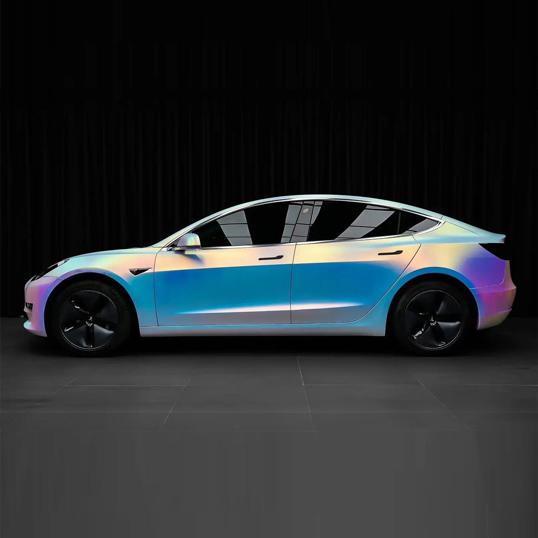 Tesla Model 3|Matte Rainbow Chrome White Vinyl Wrap|Eowrap