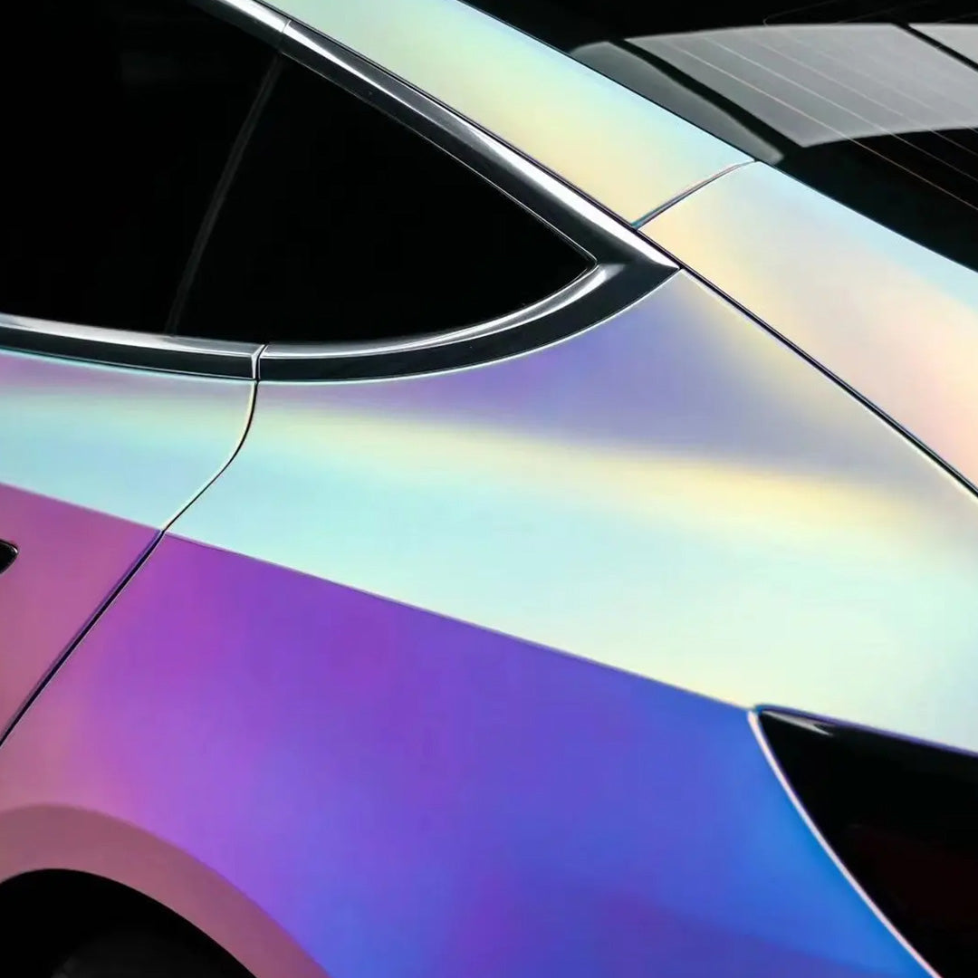 Tesla Model 3|Matte Rainbow Chrome White Vinyl Wrap|Eowrap