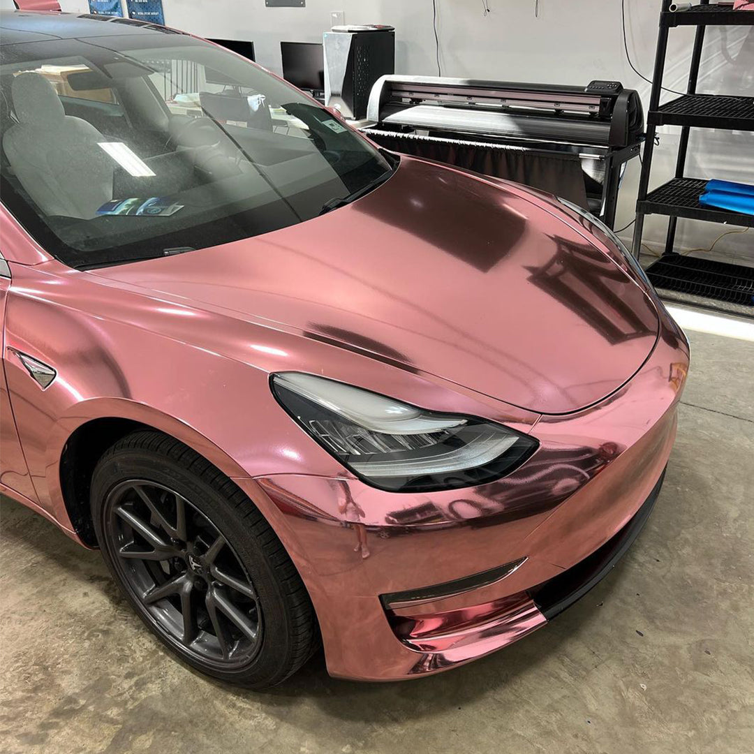 Tesla Model 3|Mirror Chrome Rose Gold Vinyl Wrap|Eowrap