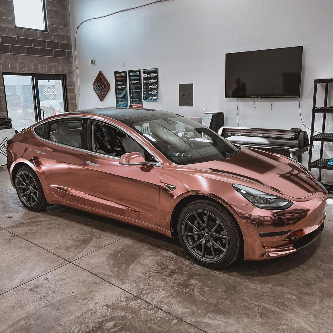 Tesla Model 3|Mirror Chrome Rose Gold Vinyl Wrap|Eowrap