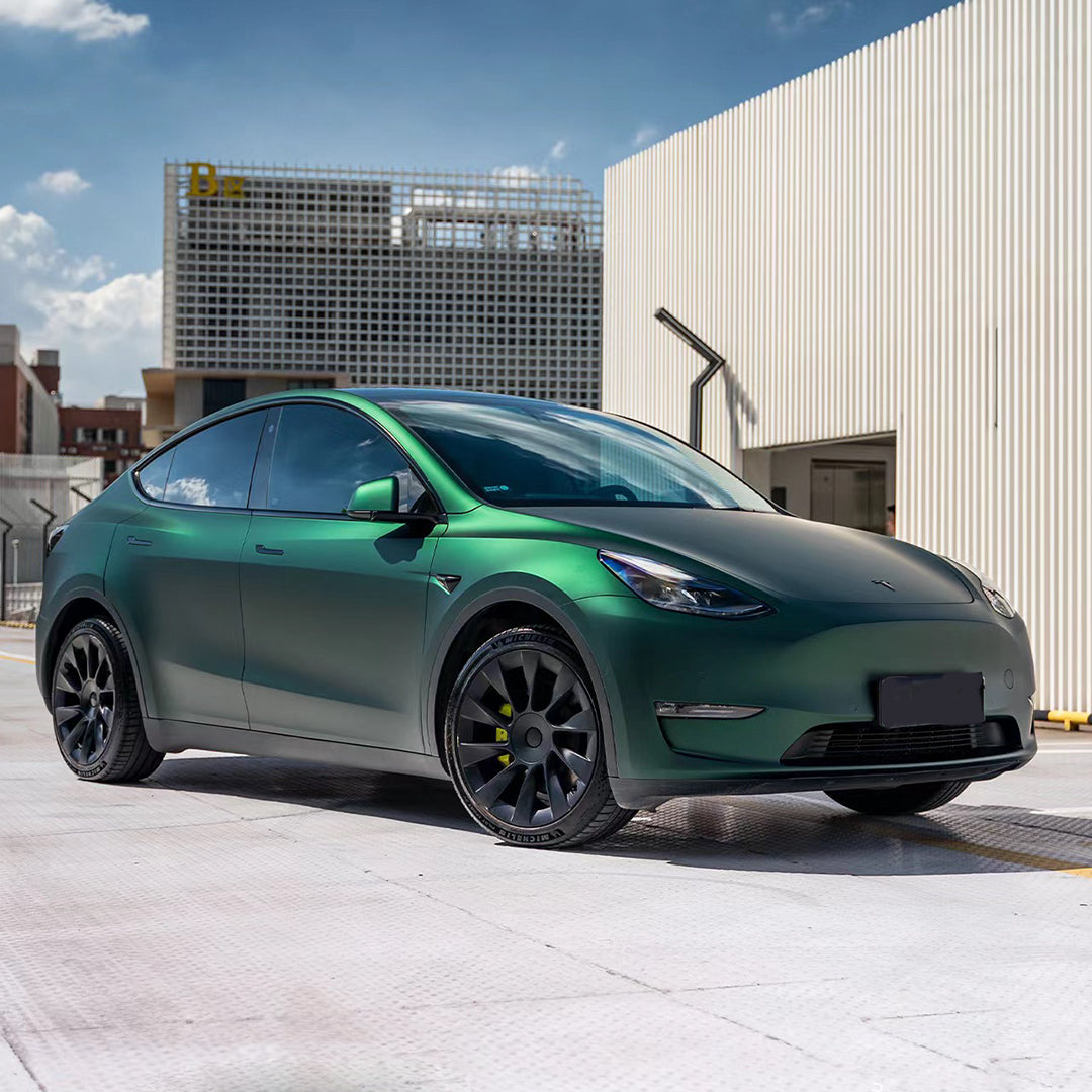 Tesla Model 3|Satin Chrome Silk Green Vinyl Wrap|Eowrap