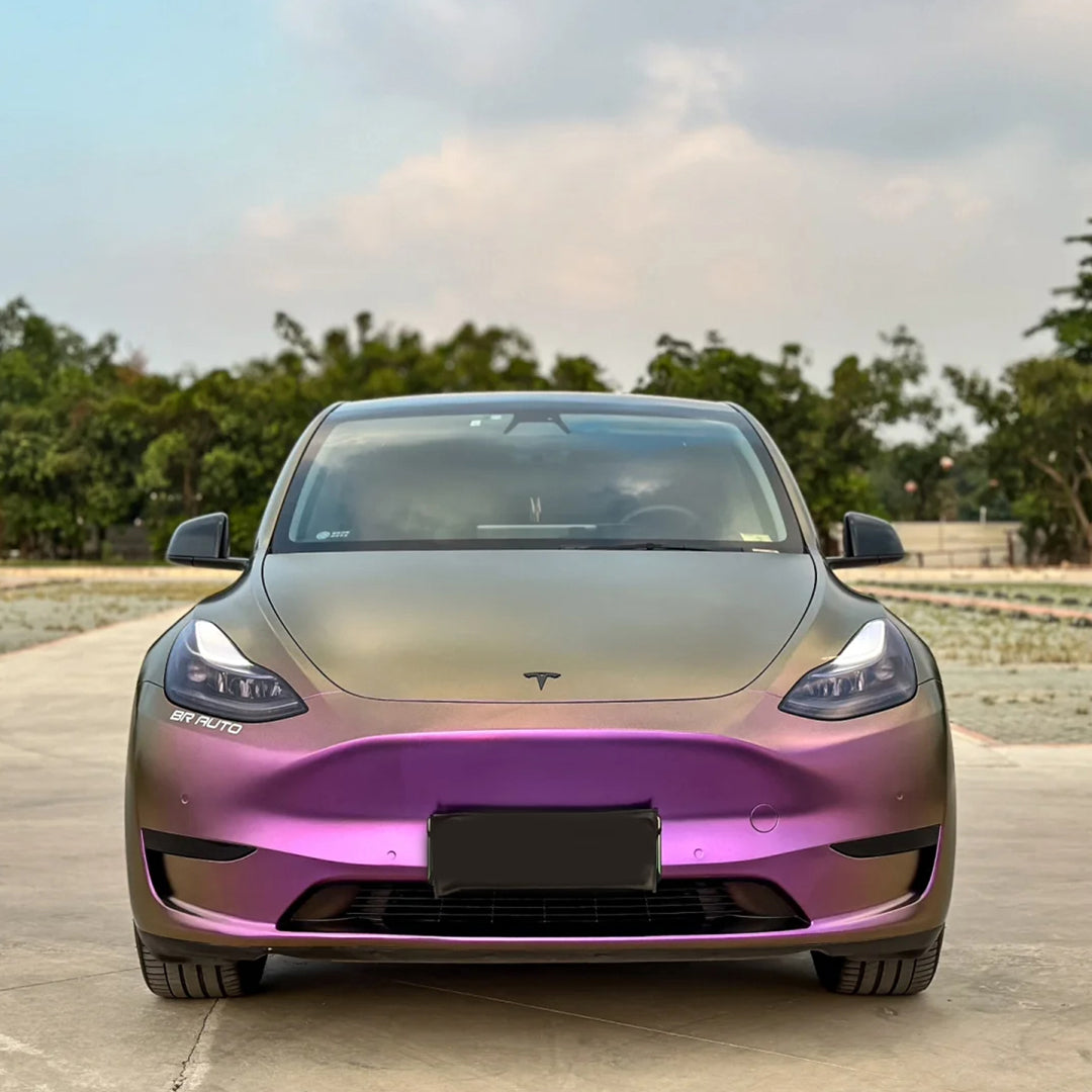 Tesla Model Y|Satin Chameleon Purple Gold Vinyl Wrap|Eowrap