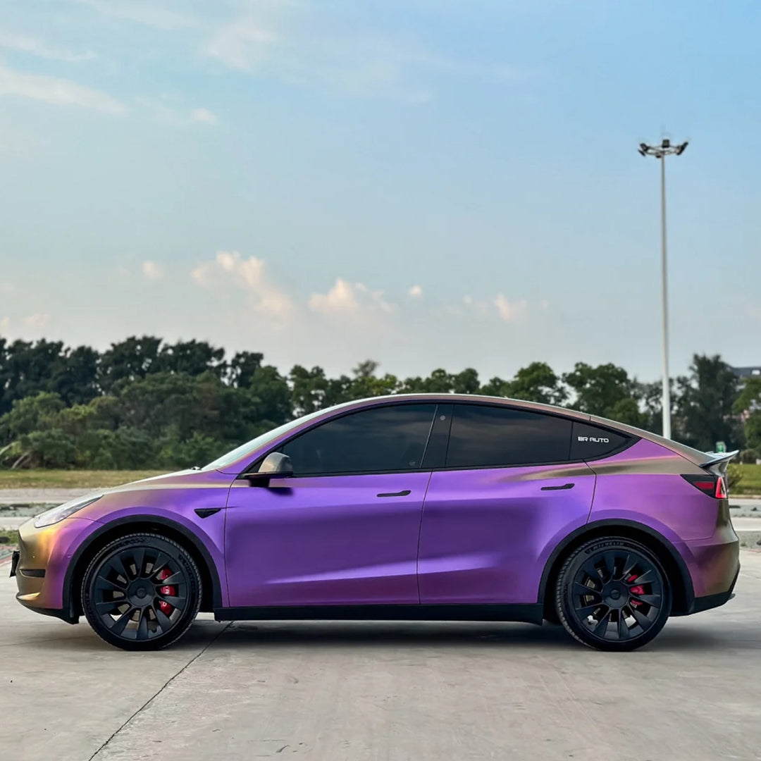 Tesla Model Y|Satin Chameleon Purple Gold Vinyl Wrap|Eowrap