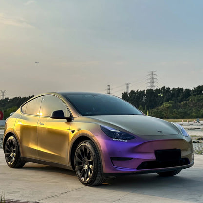 Tesla Model Y|Satin Chameleon Purple Gold Vinyl Wrap|Eowrap